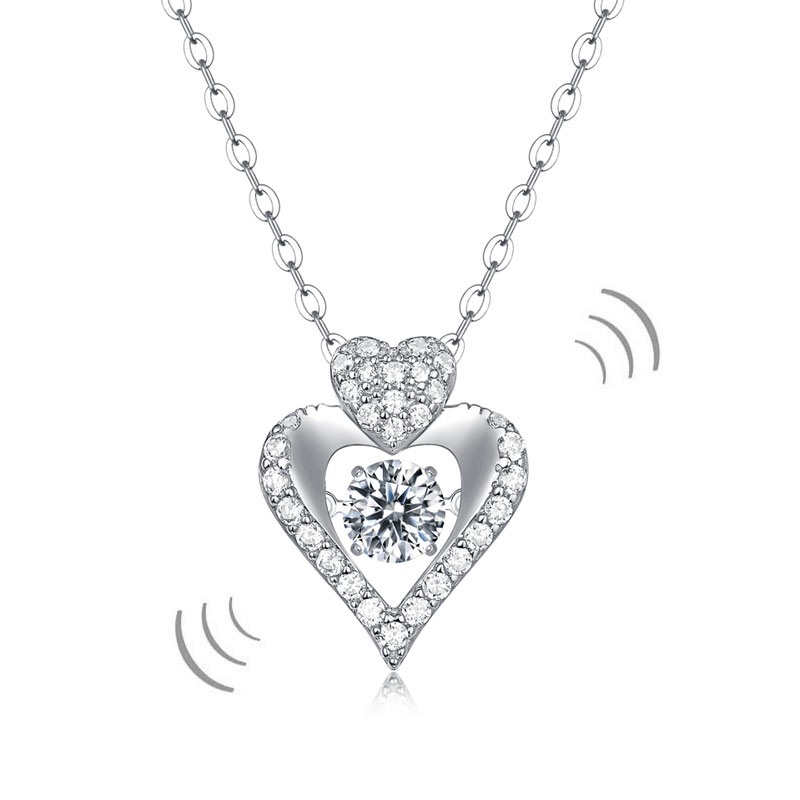 Moissanite Diamond Dancing Stone Heart Necklace