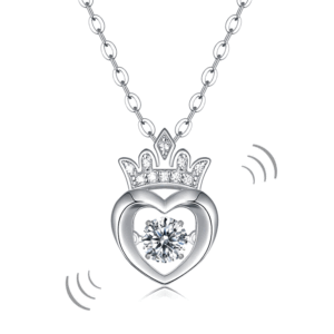 0.4 Carat Moissanite Diamond Dancing Stone Heart Crown Necklace