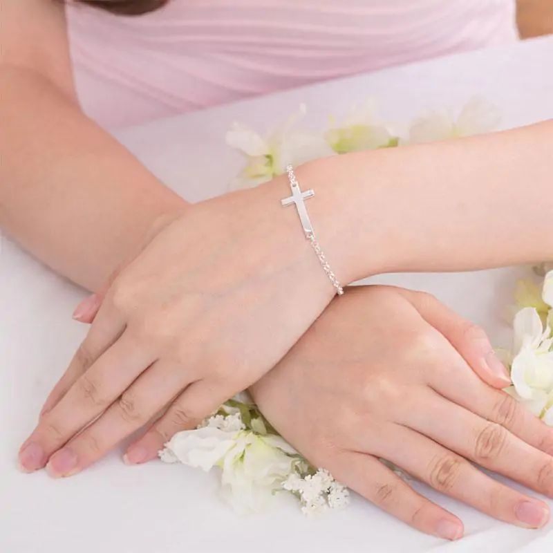 Solid 925 Sterling Silver Bracelet Cross - Image 2