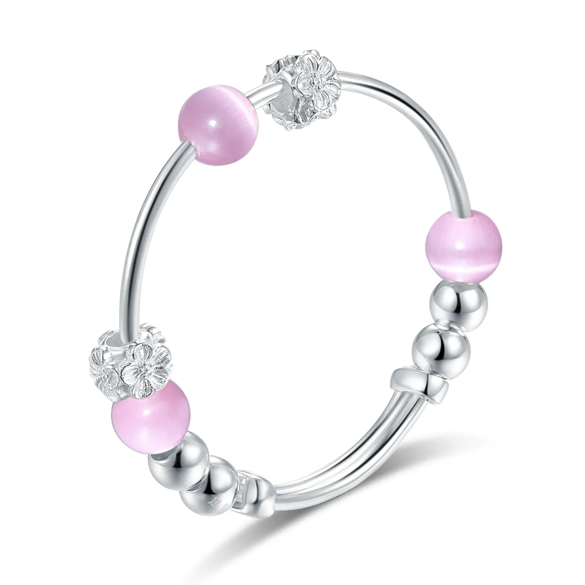Newborn Baby 999 Silver Pink Cat Eye Stone Bangle