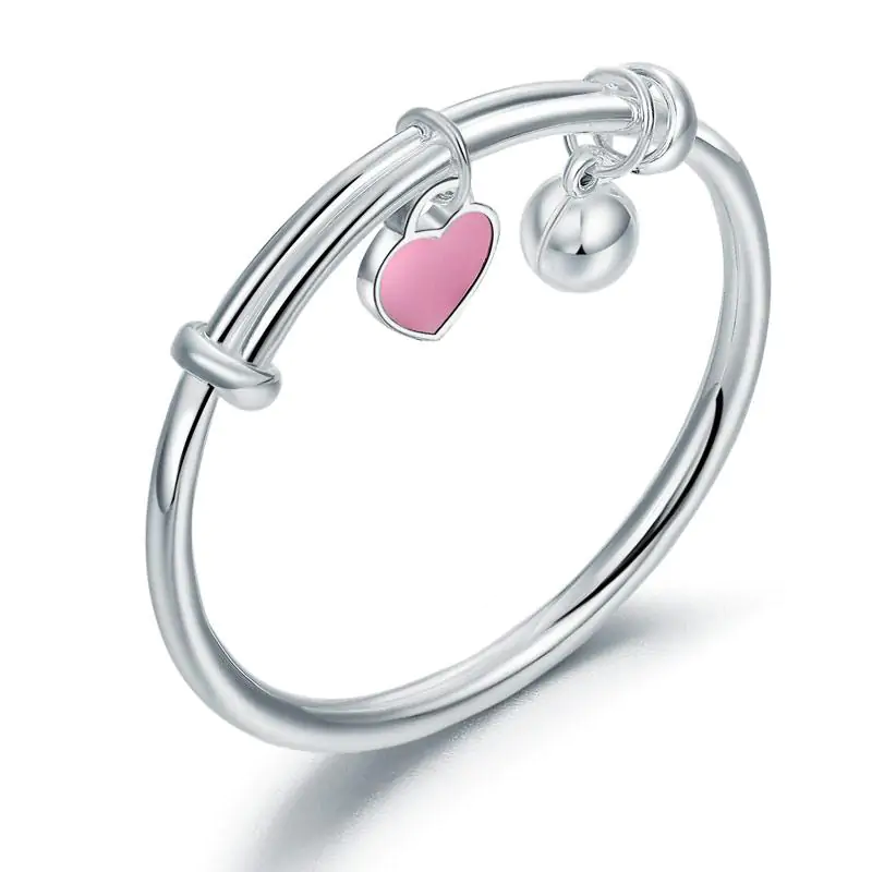 Newborn Baby 999 Silver Pink Heart Baby Bangle - Image 2