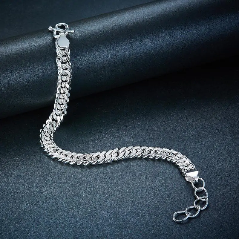 Adjustable Men's Silver Bracelet 1 cm Width 990 Pure Silver Cuban Link Chain - Image 2