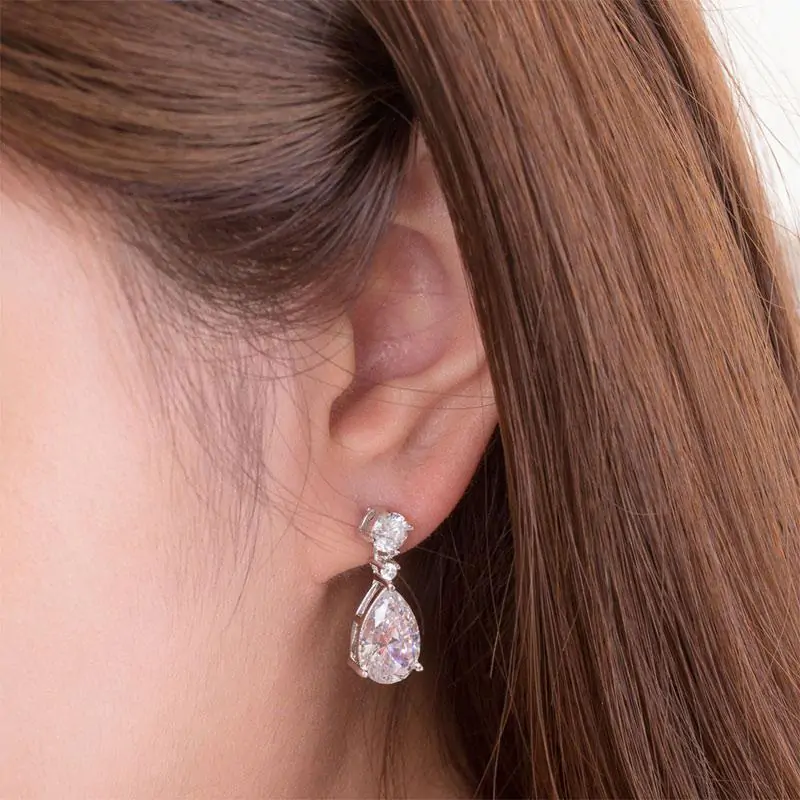 3 Carat Pear Cut Created Diamond Dangle Earrings - Image 4