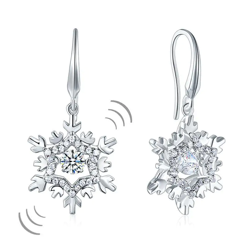 Classic Dancing Stone Dangle Drop Earrings Snowflake