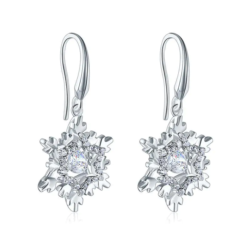 Classic Dancing Stone Dangle Drop Earrings Snowflake - Image 6