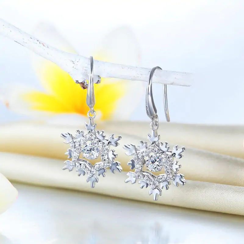 Classic Dancing Stone Dangle Drop Earrings Snowflake - Image 3