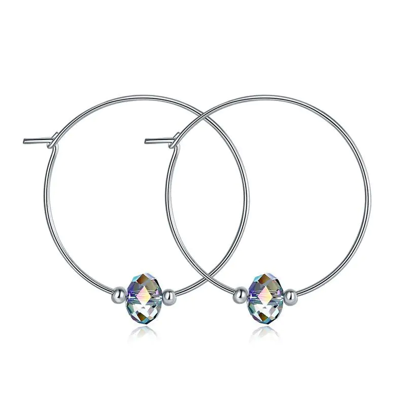 Silver Hoop Earrings AB Austrian Crystal