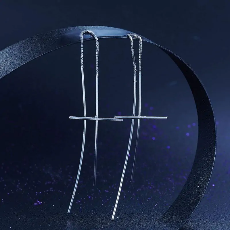 Dangle Drop Cross Sterling Silver Earrings - Image 5