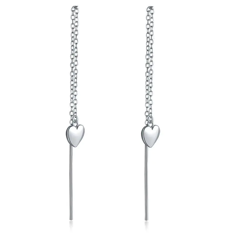 Dangle Drop Heart Sterling Silver Earrings - Image 2