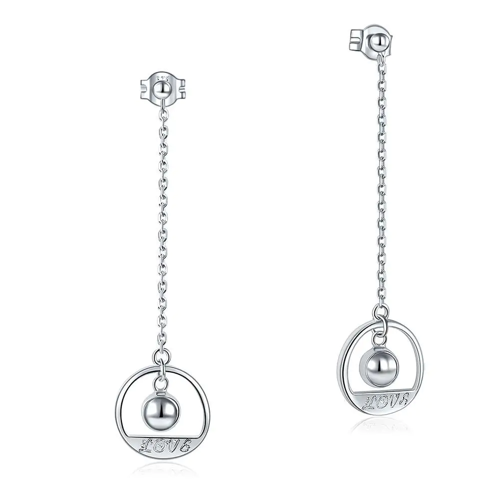 Solid 925 Sterling Silver Long Drop Dangle Love Earrings - Image 4