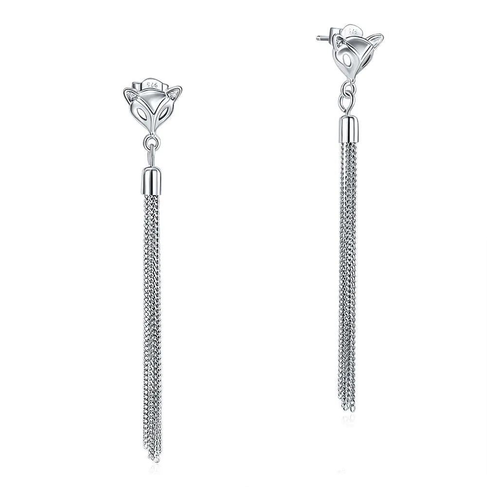 Sterling Silver Earrings Dangle Drop Fox