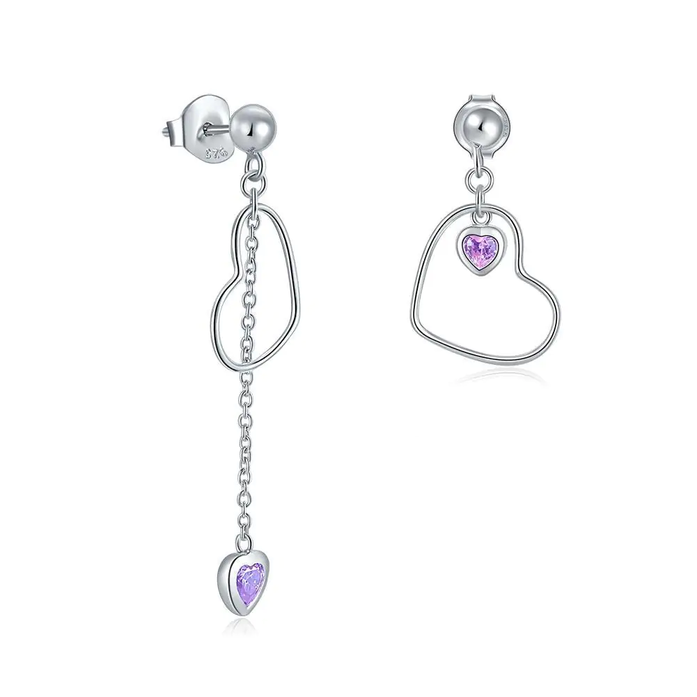 Dangle Drop Pink Heart Earrings - Image 3