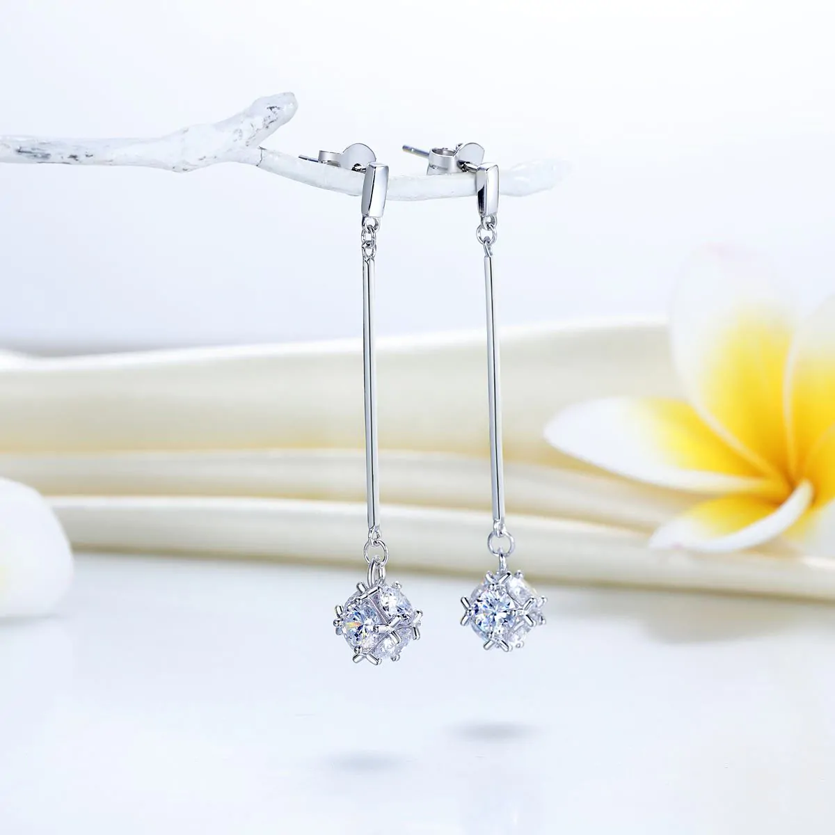 Dangle Cube Created Diamond Earrings - Image 2