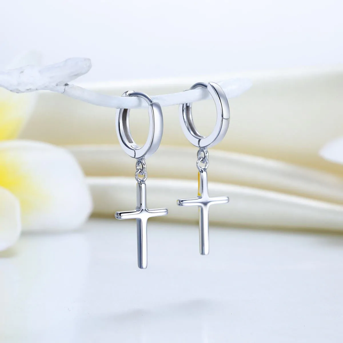Solid 925 Sterling Silver Dangle Cross Earrings - Image 2