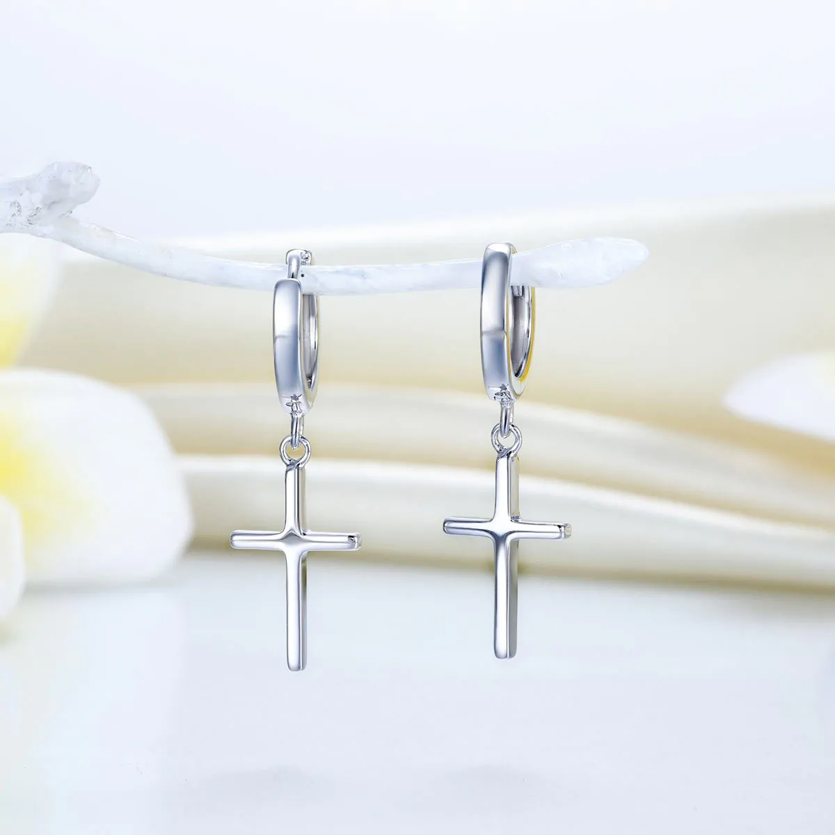 Solid 925 Sterling Silver Dangle Cross Earrings - Image 3