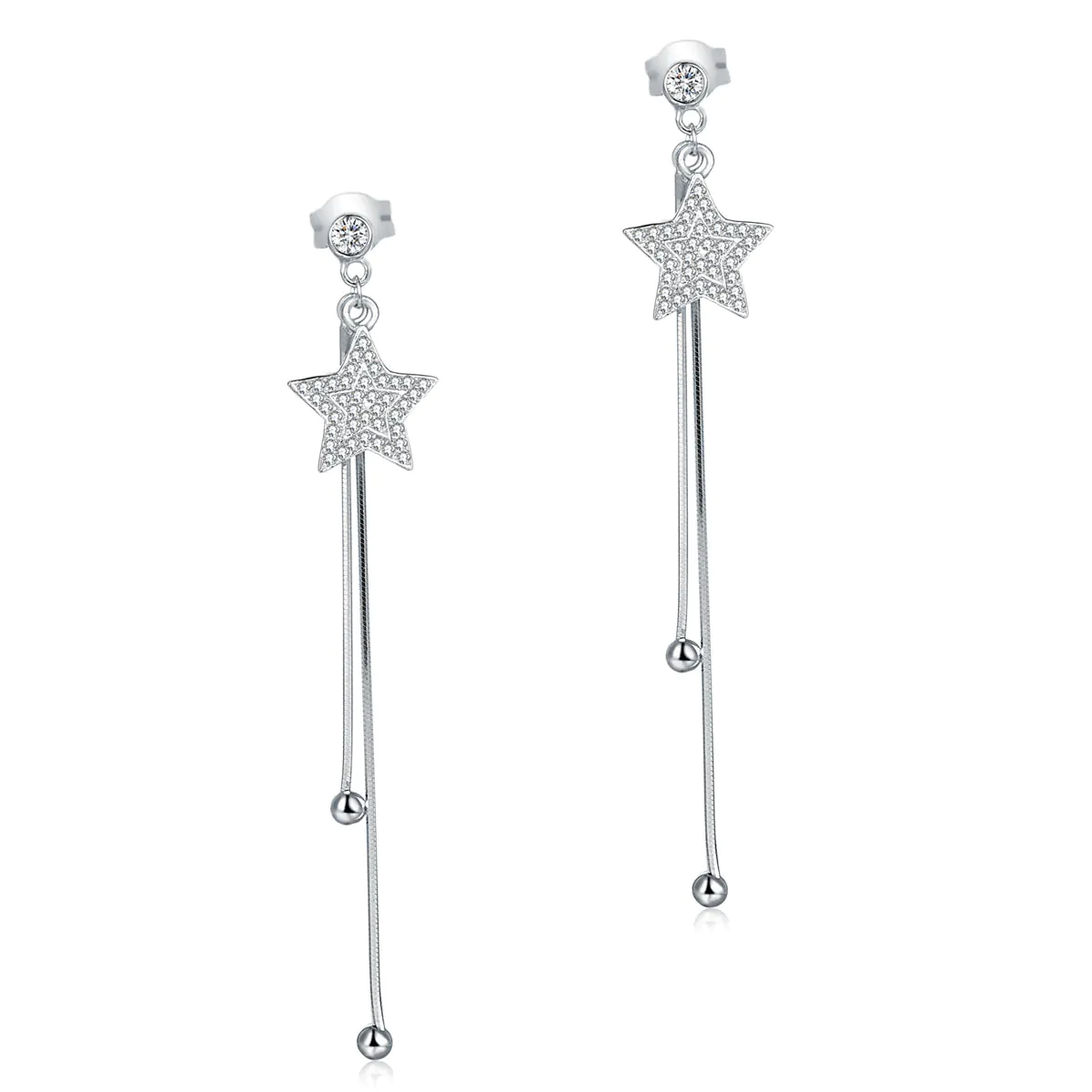 Sterling Silver Star Created Diamond Earrings