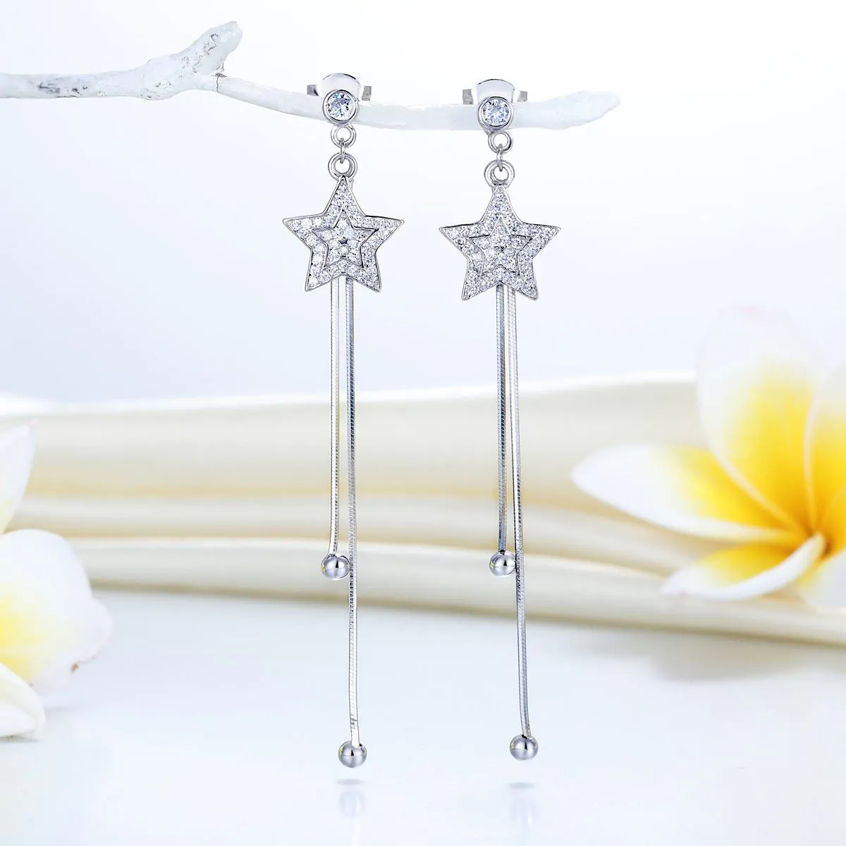 Sterling Silver Star Created Diamond Earrings - Image 3