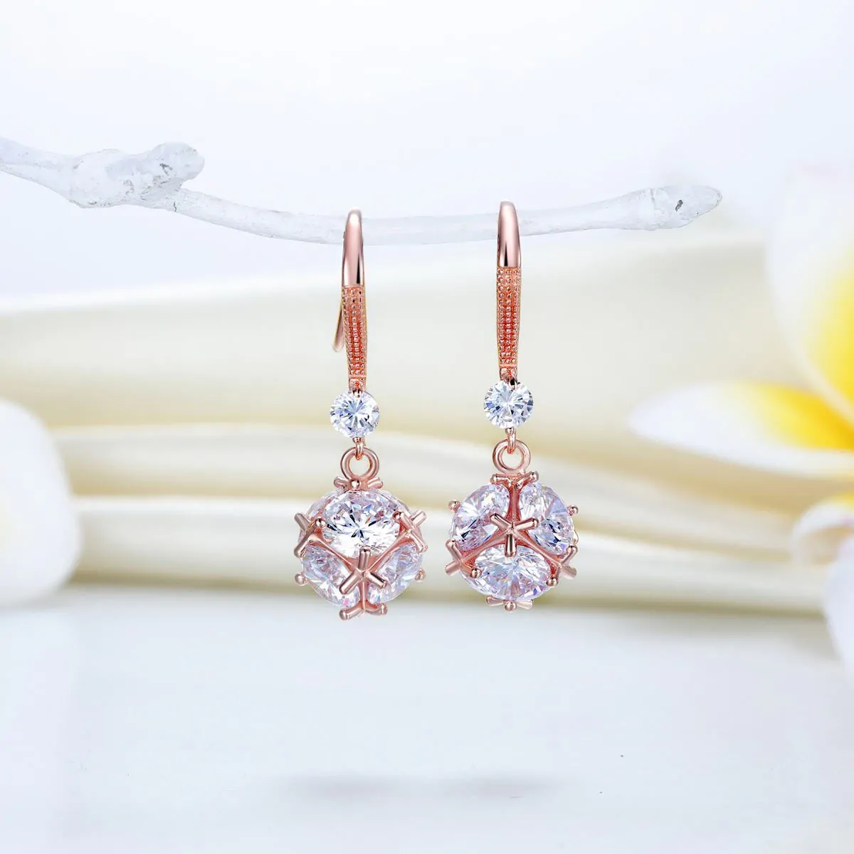 Rose Gold Plated Created Diamonds Earrings - Image 2