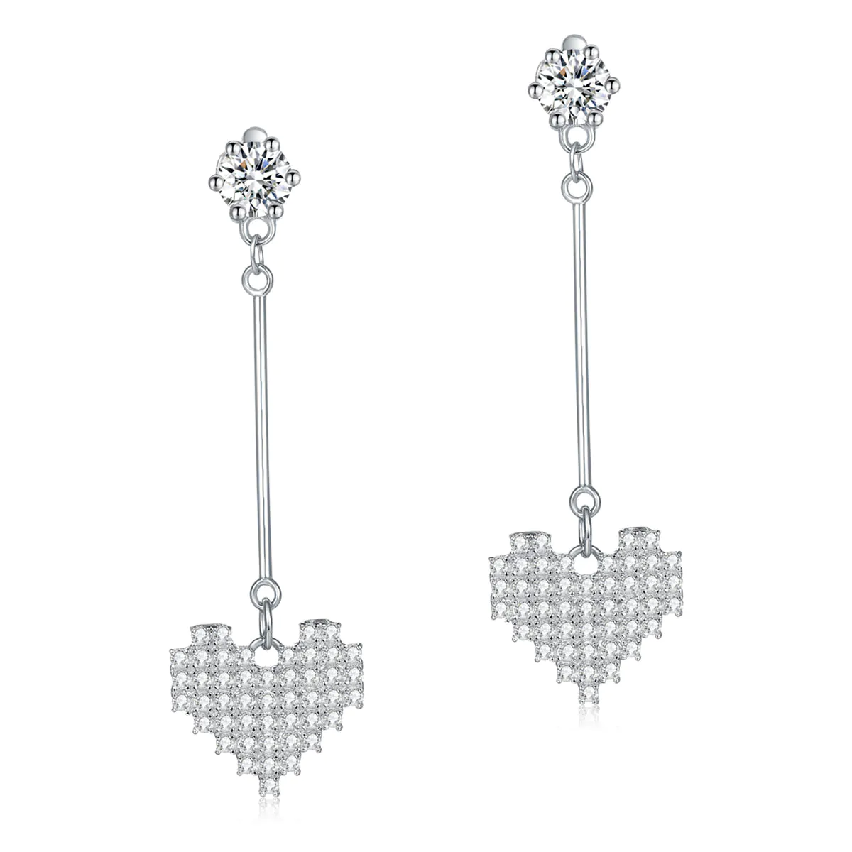 Dangle Heart Solid Sterling Silver Earrings
