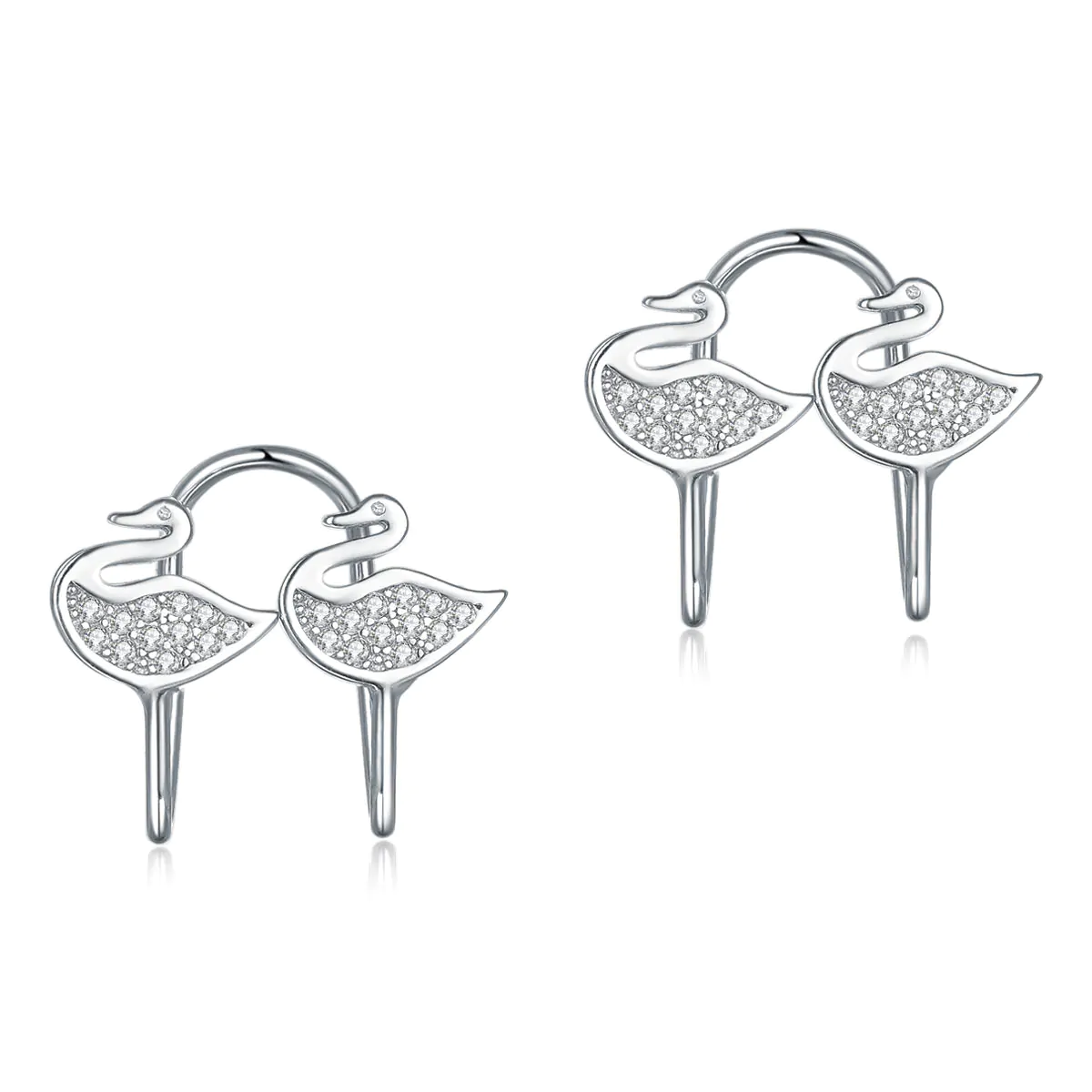 Solid 925 Sterling Silver Clip on Earrings Swan