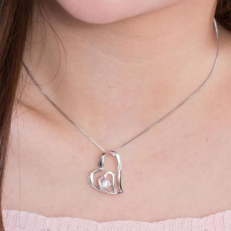 Dancing Stone Double Heart Pendant Necklace - Image 3