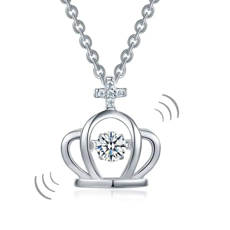 Kids Crown Dancing Stone Pendant Necklace