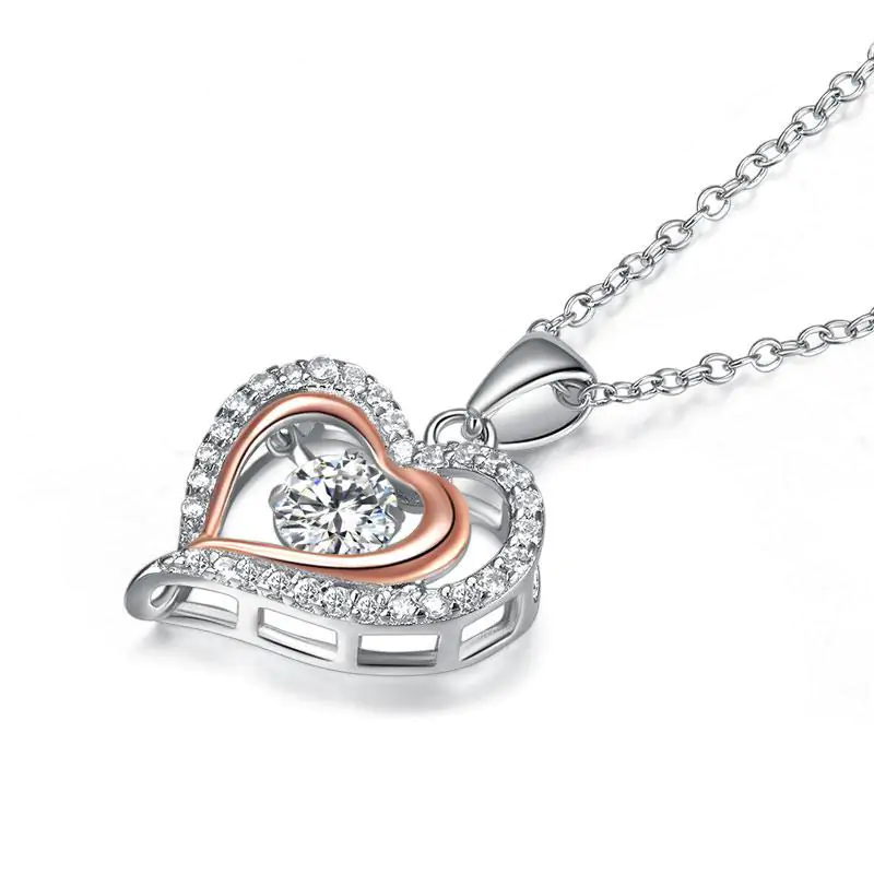 Double Heart Dancing Stone Pendant Necklace - Image 4