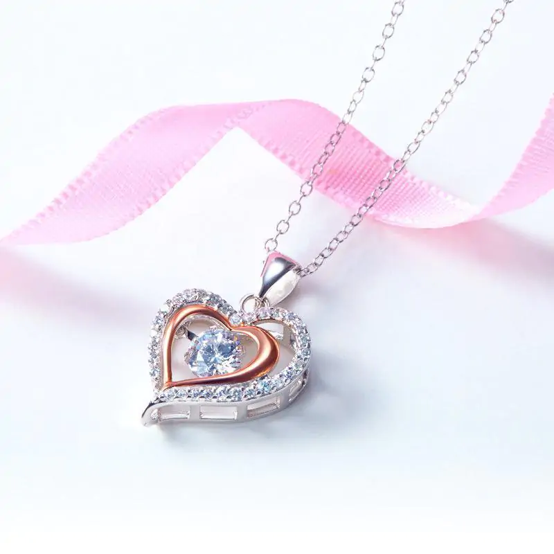 Double Heart Dancing Stone Pendant Necklace - Image 3