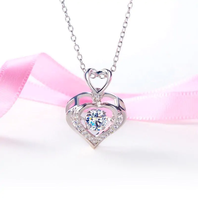 Double Heart Dancing Stone Pendant Necklace - Image 5