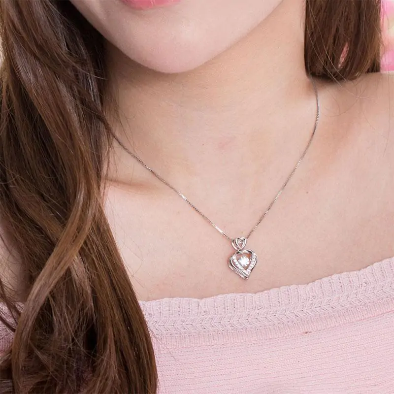 Double Heart Dancing Stone Pendant Necklace - Image 2