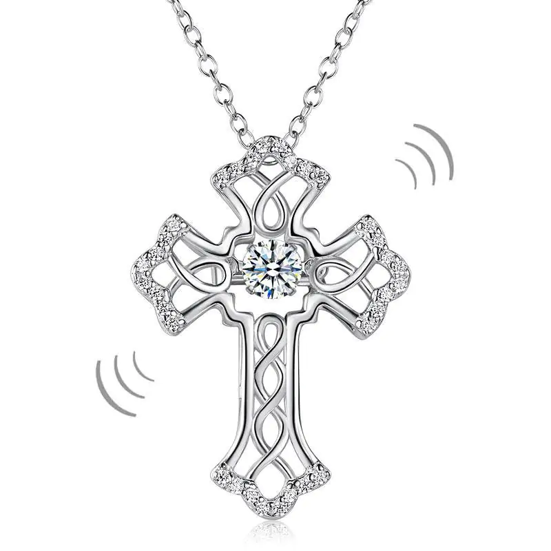 Vintage Style Cross Dancing Stone Pendant Necklace