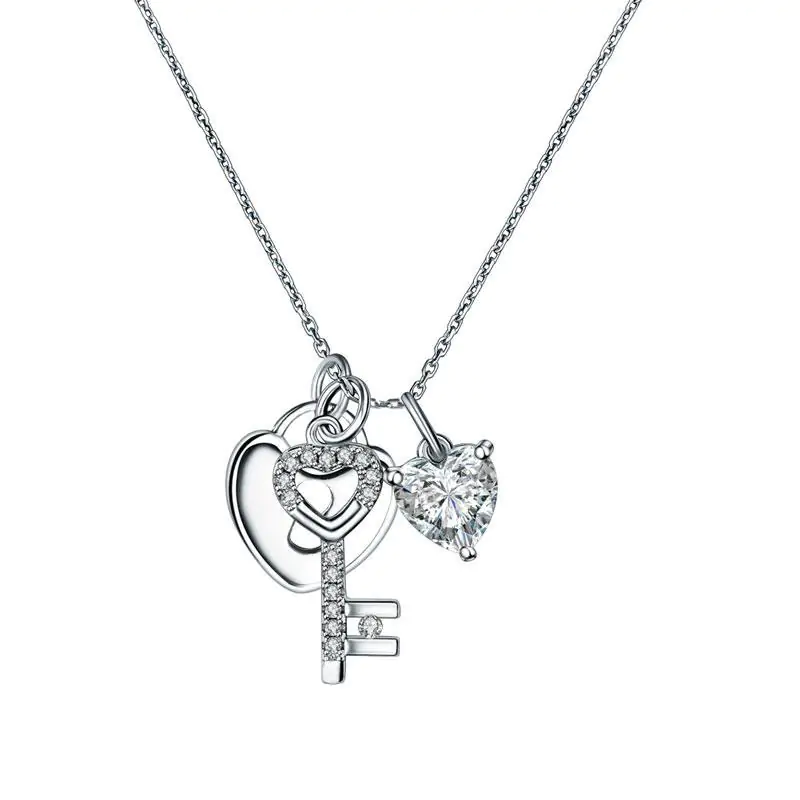 Love Heart Lock Key Pendant Necklace
