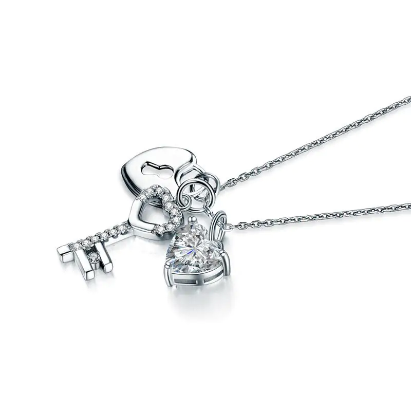 Love Heart Lock Key Pendant Necklace - Image 2