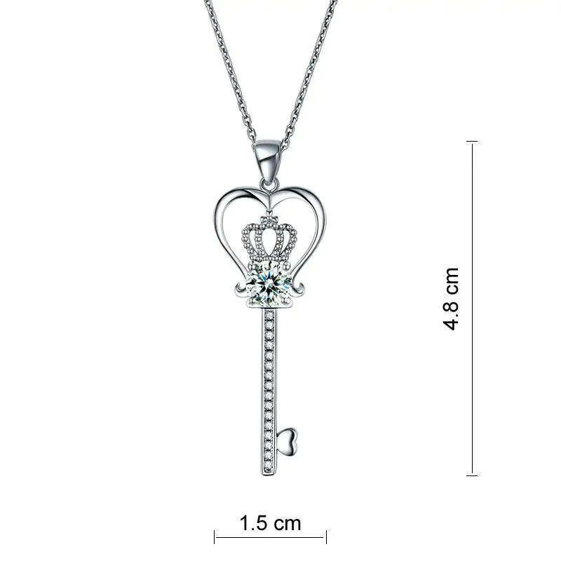 Love Heart Crown Key 925 Sterling Silver Pendant Necklace - Image 4