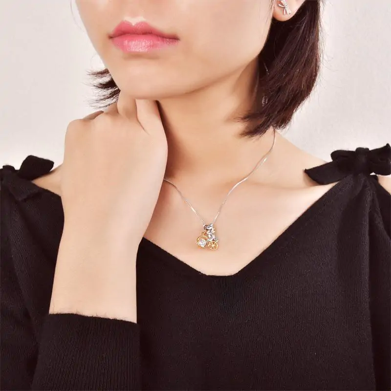 Bear Ride Bicycle Dancing Stone Pendant Necklace - Image 2