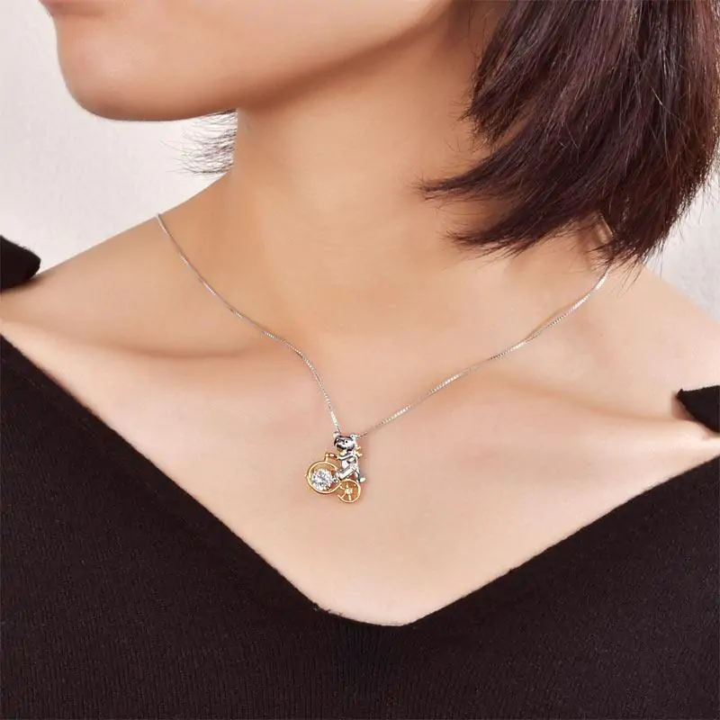 Bear Ride Bicycle Dancing Stone Pendant Necklace - Image 7