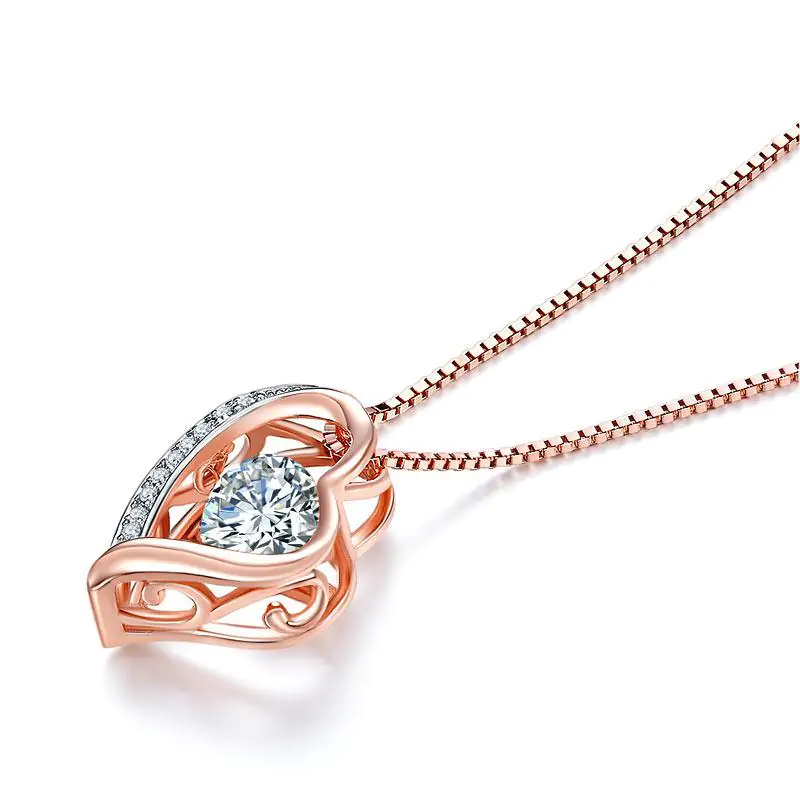 Dancing Stone use Swarovski Zirconia Heart Pendant Necklace Rose Gold Plated - Image 2