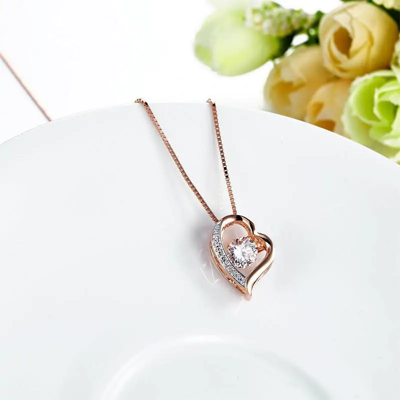 Dancing Stone use Swarovski Zirconia Heart Pendant Necklace Rose Gold Plated - Image 5