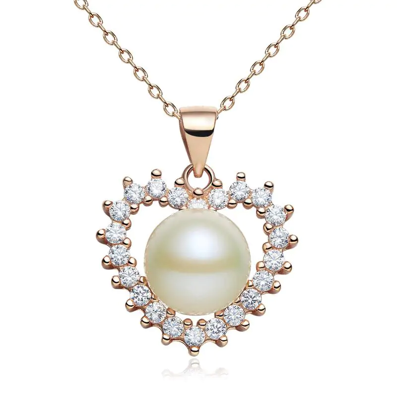 Fresh Water Pearl Heart Necklace with Rose Gold Plated