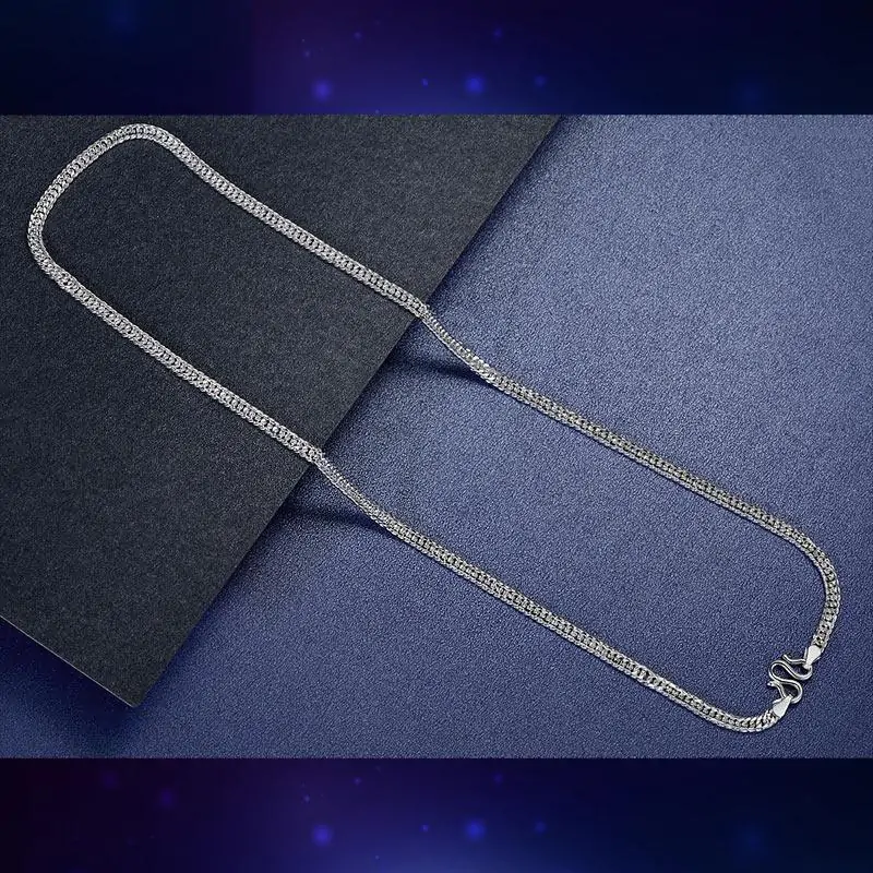 Men's Solid Silver Necklace 990 Pure Silver Cuban Link Chain - Image 3