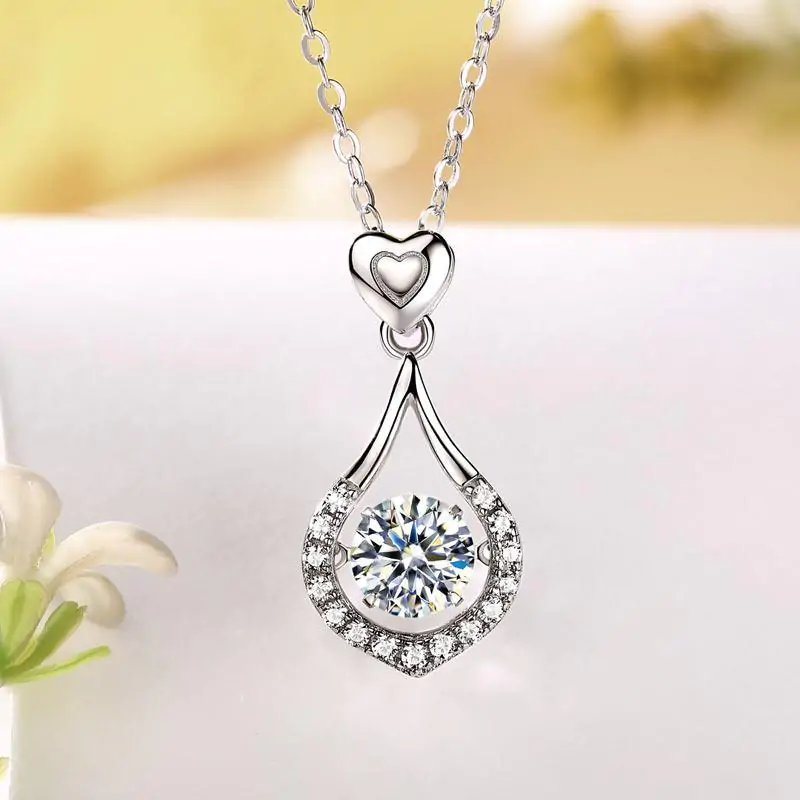 1 Carat Moissanite Diamond Dancing Stone Tear Drop Necklace - Image 2