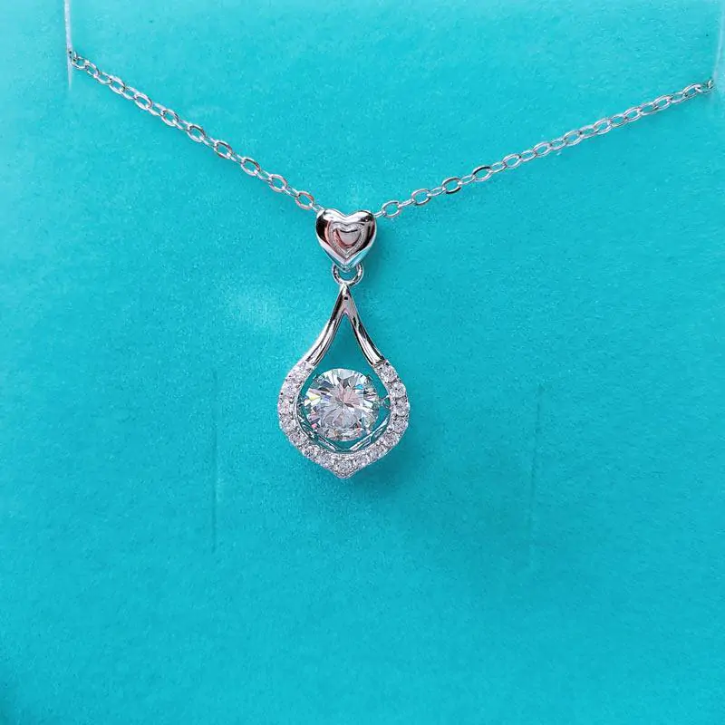 1 Carat Moissanite Diamond Dancing Stone Tear Drop Necklace - Image 4