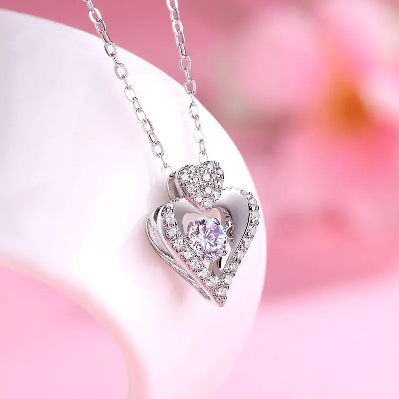 Moissanite Diamond Dancing Stone Heart Necklace - Image 3