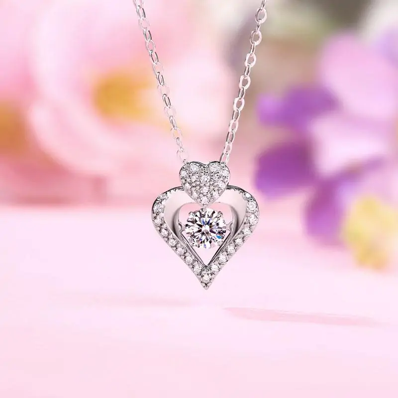Moissanite Diamond Dancing Stone Heart Necklace - Image 2
