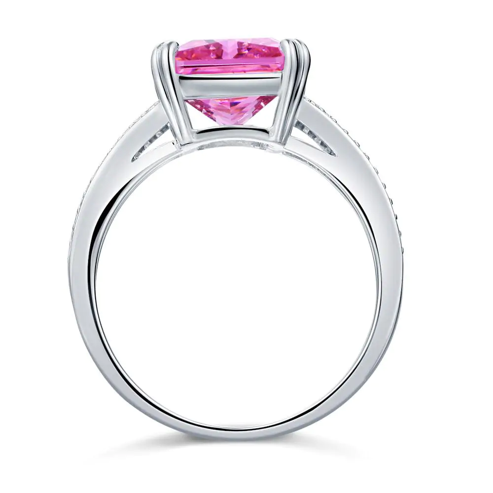 6 Carat Pink Created Diamond Radiant Cut Ring - Image 4