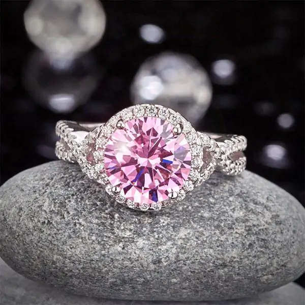 3 Carat Fancy Pink Created Diamond Ring - Image 7