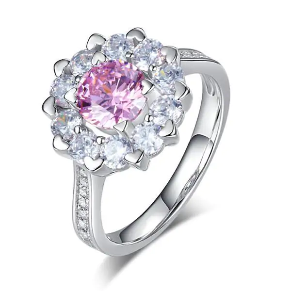 Snowflake 925 Sterling Silver Pink Created Diamond Ring