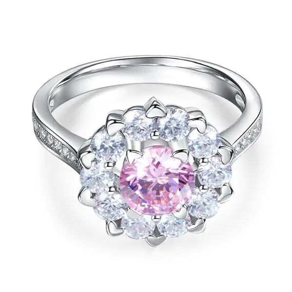 Snowflake 925 Sterling Silver Pink Created Diamond Ring - Image 2