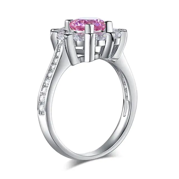 Snowflake 925 Sterling Silver Pink Created Diamond Ring - Image 3