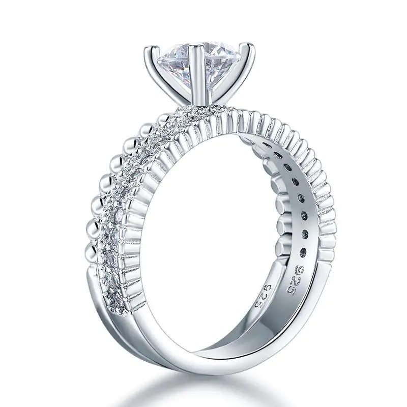 Solid 925 Sterling Silver 2-Pcs Ring Set 1 Ct Created Diamante - Image 2